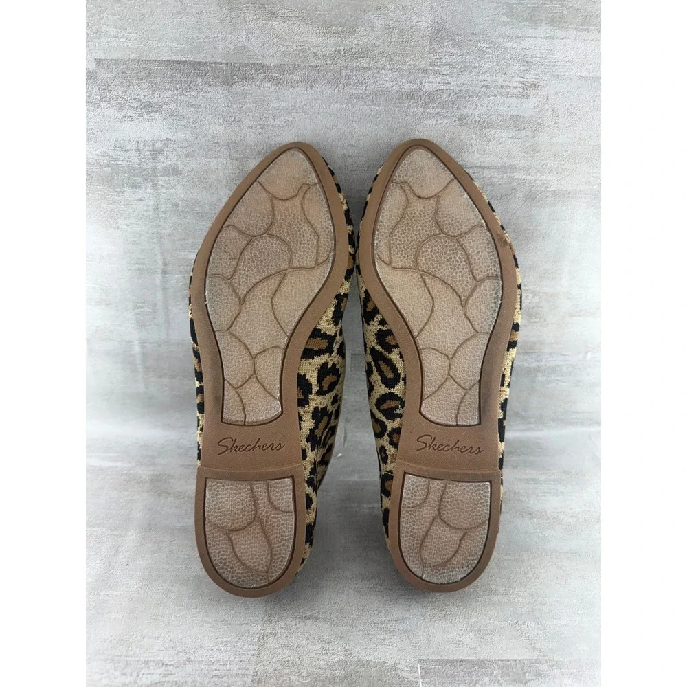 Skechers Cleo Bewitched Leopard Print Stretch Flats 44886 Tan Black Women Sz 9.5